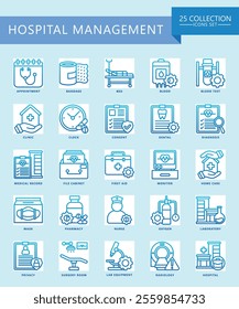 Hospital management gradient icons set. contain calendar, bed, appointment, doctor, nurse, diagnostic, clinic and more. Vector EPS 10 for print, digital UI, UX kit, web and app for business management