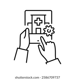 hospital management system line icon. Vector isolated element. Editable stroke.