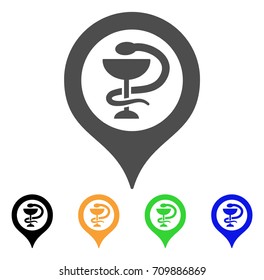 Hospital Map Marker vector pictograph. Style is a flat graphic symbol in gray, black, yellow, blue, green color variants. Designed for web and mobile apps.