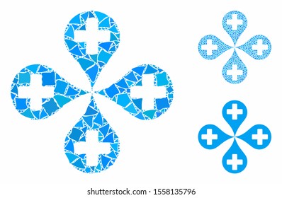 Hospital map markers composition of tremulant elements in different sizes and color tints, based on hospital map markers icon. Vector tremulant dots are composed into collage.