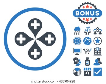 Hospital Map Markers icon with bonus pictures. Vector illustration style is flat iconic bicolor symbols, smooth blue colors, white background.