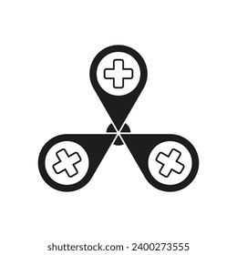 Icono de marcadores de mapa del hospital. Ilustración vectorial. EPS 10.