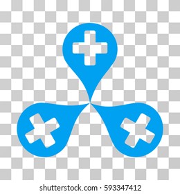 Hospital Map Markers icon. Vector illustration style is flat iconic symbol, blue color, transparent background. Designed for web and software interfaces.