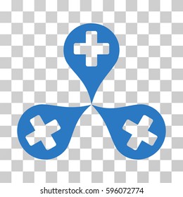 Hospital Map Markers icon. Vector illustration style is flat iconic symbol, smooth blue color, transparent background. Designed for web and software interfaces.