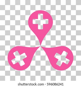Hospital Map Markers icon. Vector illustration style is flat iconic symbol, pink color, transparent background. Designed for web and software interfaces.
