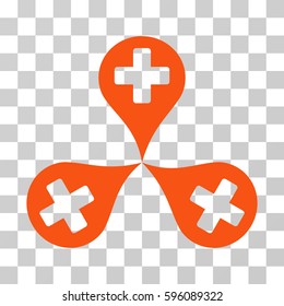 Hospital Map Markers icon. Vector illustration style is flat iconic symbol, orange color, transparent background. Designed for web and software interfaces.