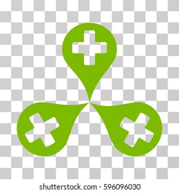 Hospital Map Markers icon. Vector illustration style is flat iconic symbol, eco green color, transparent background. Designed for web and software interfaces.