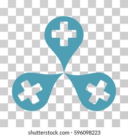Hospital Map Markers icon. Vector illustration style is flat iconic symbol, cyan color, transparent background. Designed for web and software interfaces.