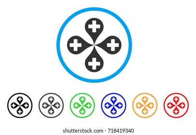 Hospital Map Markers rounded icon. Style is a flat hospital map markers gray symbol inside light blue circle with black, gray, green, blue, red, orange versions.