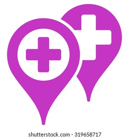Hospital Map Markers vector icon. Style is flat symbol, violet color, rounded angles, white background.