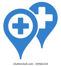 Hospital Map Markers vector icon. Style is flat symbol, cobalt color, rounded angles, white background.