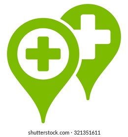 Hospital Map Markers vector icon. Style is flat symbol, eco green color, rounded angles, white background.