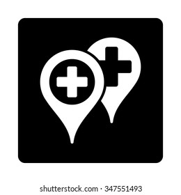 Hospital Map Markers vector icon. Style is flat rounded square button, white and black colors, white background.