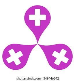 Hospital Map Markers vector icon. Style is flat symbol, violet color, rounded angles, white background.