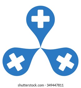 Hospital Map Markers vector icon. Style is flat symbol, smooth blue color, rounded angles, white background.