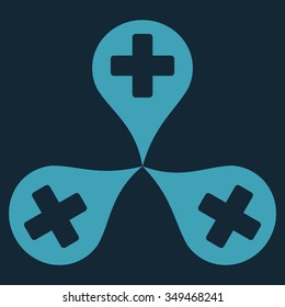 Hospital Map Markers vector icon. Style is flat symbol, blue color, rounded angles, dark blue background.