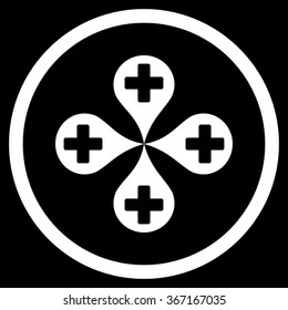 Hospital Map Markers vector icon. Style is flat circled symbol, white color, rounded angles, black background.