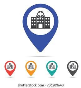 Hospital map pin location, Vector illustration isolated on white background