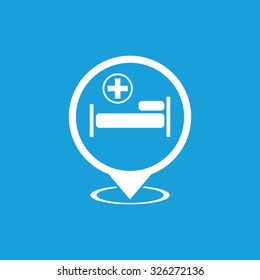 Hospital map pointer icon, white simple image isolated on blue background