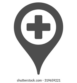 Hospital Map Pointer vector icon. Style is flat symbol, gray color, rounded angles, white background.
