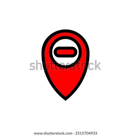 Hospital map red pin location icons. Map pin location with minus icon symbol in line and flat style for apps and websites. GPS, markers on white background. Vector illustration