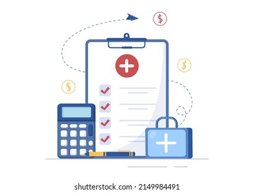 Hospital Medical Billing Service with Health Insurance Form for Hospitalization or Treatment on Cartoon Background Illustration
