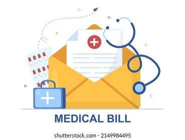 Hospital Medical Billing Service with Health Insurance Form for Hospitalization or Treatment on Cartoon Background Illustration