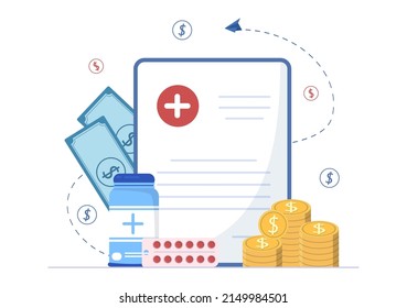 Hospital Medical Billing Service with Health Insurance Form for Hospitalization or Treatment on Cartoon Background Illustration