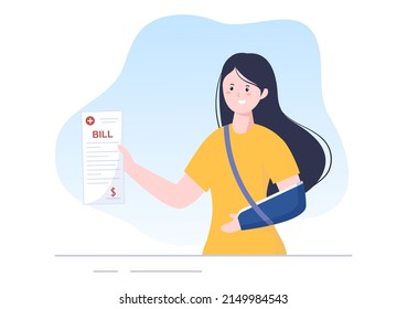 Hospital Medical Billing Service with Health Insurance Form for Hospitalization or Treatment on Cartoon Background Illustration