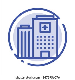 Hospital, Medical, Building, Care Blue Dotted Line Line Icon