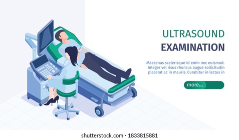 Hospital Medical Care Online Info Horizontal Isometric Web Page Banner With Diagnostic Ultrasound Scanner Vector Illustration