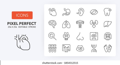 Hospital and medical care thin line icon set. Outline symbol collection. Editable vector stroke. 256x256 Pixel Perfect scalable to 128px, 64px...