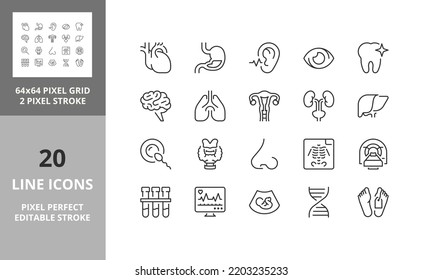 Hospital and medical care thin line icon set. Outline symbol collection. Editable vector stroke. 64 and 256 Pixel Perfect scalable to 128px