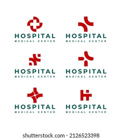 conjuntos de logotipos de centros médicos de hospital, logotipo de la clínica, logotipo de la asistencia sanitaria