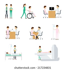 Hospital medical character Doctors diagnosis patients on white background