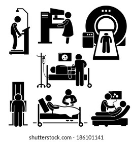 Hospital Medical Checkup Screening Diagnosis Diagnostic Stick Figure Pictogram Icon Cliparts