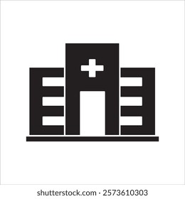 hospital, medical clinic and dispensary building icon. hospital building silhouette