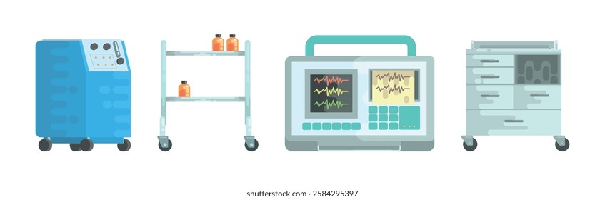 Hospital and Medical Diagnostic Equipment for Health Monitoring Vector Set