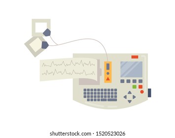 Hospital medical equipment electrocardiograph machine. Healthcare diagnostic equipment and human treatment vector cartoon isolated