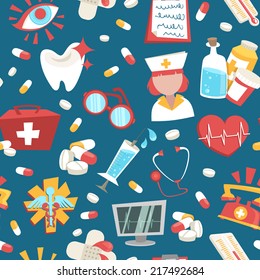 Hospital medical health care emergency support seamless pattern vector illustration