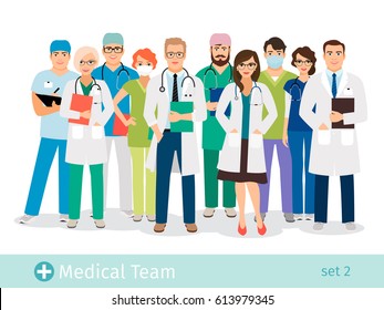 Hospital or medical lab staff vector illustration. Male and female health professionals cartoon characters healthcare for research