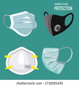 
hospital and medical masks with cartoon designs. protection against covid-19