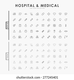 Hospital And Medical On Bold And Thin Line Icons Concept