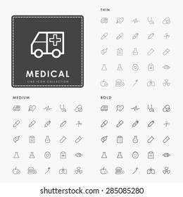 Hospital And Medical On Thin, Medium And Bold Line Icons Concept