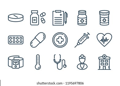Hospital and Medical related line icons. Healthcare vector linear icon set.