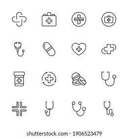 Hospital and medical set line icons in flat design with elements for web site design and mobile apps.  Collection modern infographic logo and symbol. Hospital and medical vector line pictogram