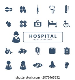 Conjunto de iconos sólidos del hospital y médico