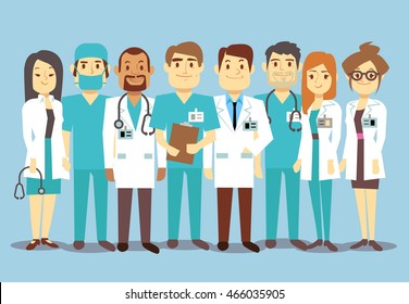 Hospital medical staff team doctors nurses surgeon vector flat illustration