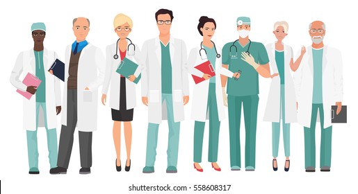 Hospital medical staff Team doctors together. Group of doctors and nurses people character set