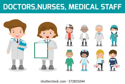 Hospital medical staff team doctors nurses surgeon, Vector illustration.